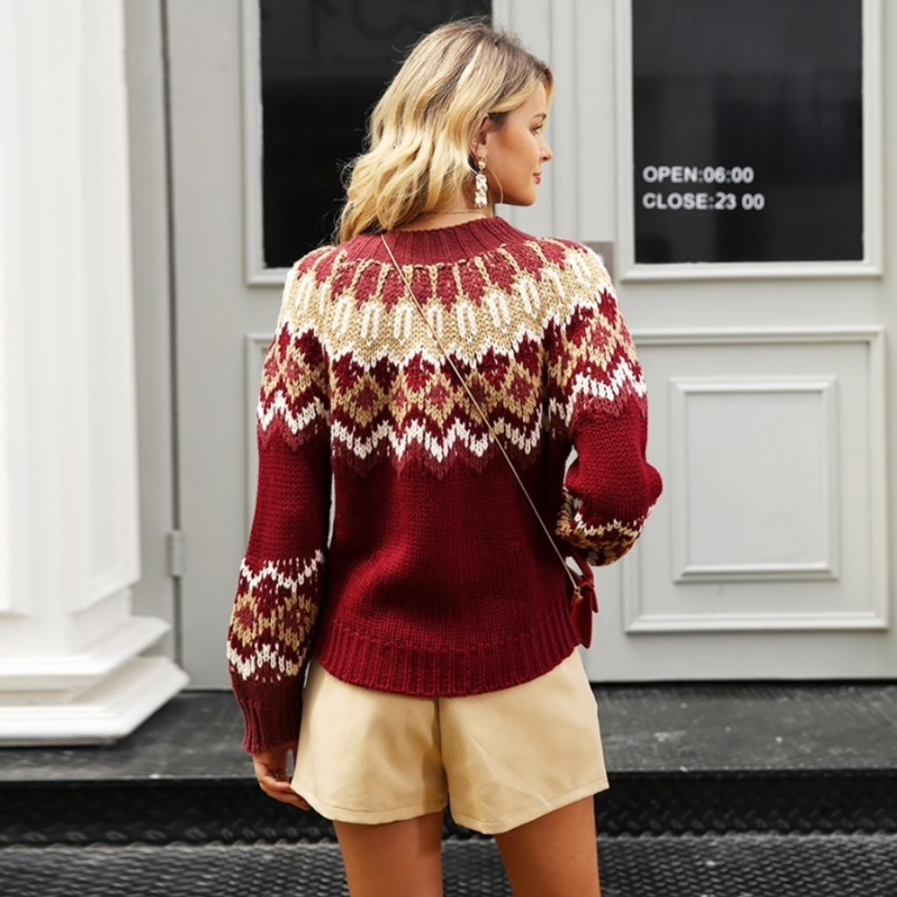Aztec Pattern Burgundy Knit Pullover Sweater - Picture 4 of 8